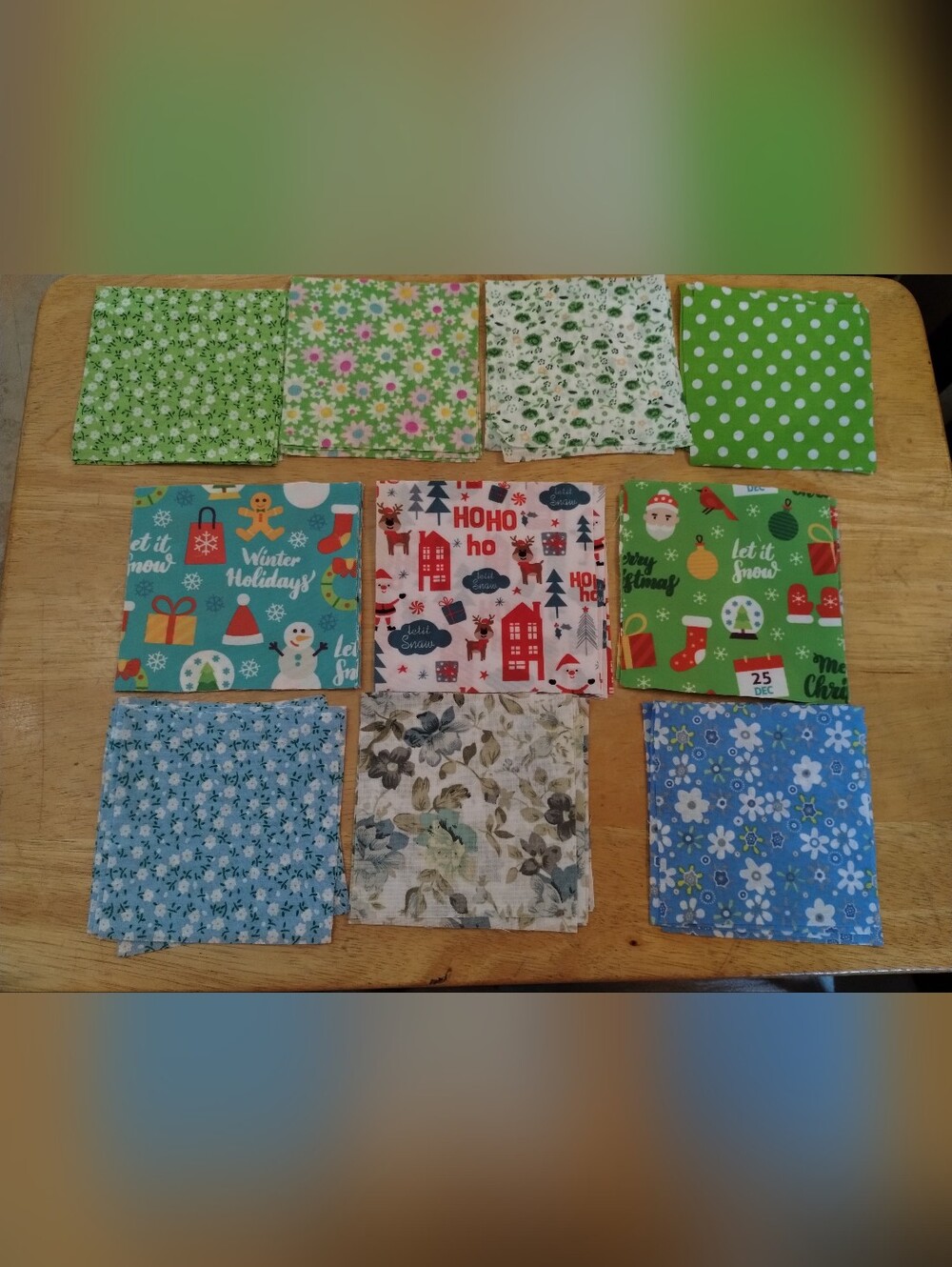 50 Piece Mixed Fabric Squares Bundle 4x4 Christmas Floral Polka Dot Quilt Scrap - Picture 2 of 6